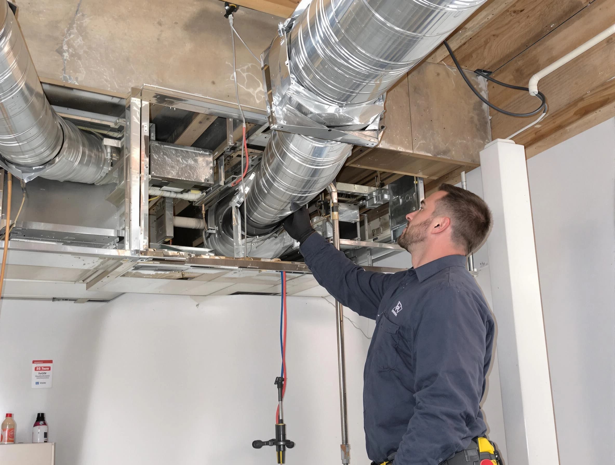 South Ogden Air Duct Cleaning technician performing professional air duct repair using specialized tools in South Ogden