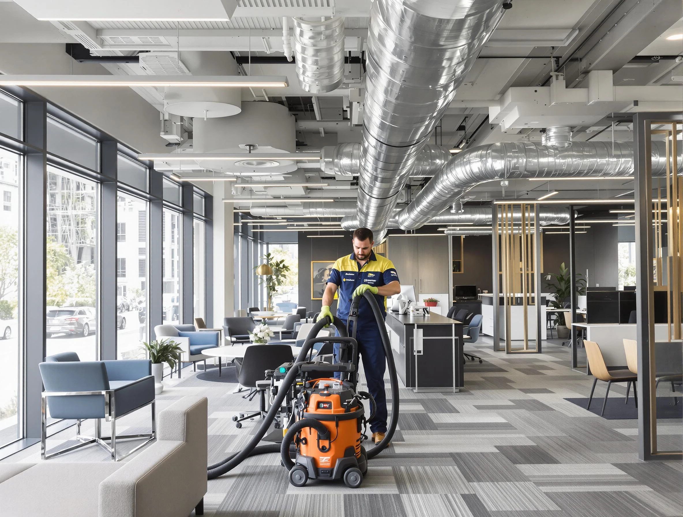 South Ogden Air Duct Cleaning team performing thorough commercial duct cleaning at a South Ogden business center